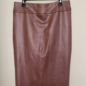 NWT Ashley Stewart brown, faux leather midi skirt Size 12